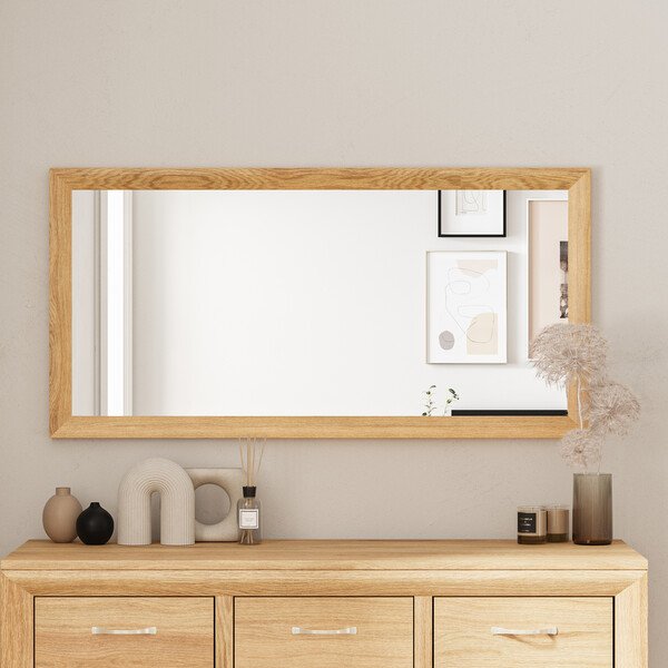 Bevel Natural Solid Oak 1200mm x 600mm Wall Mirror