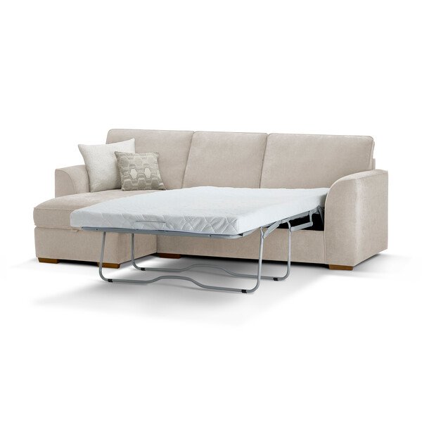 Eastley Left Hand Chaise Sofa Bed with Storage in Limoge Beige Fabric with Beige Scatters