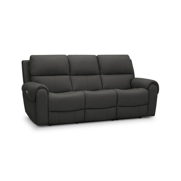 Ezra 3 Seater Electric Recliner with Power Headrest & Lumbar Support in Storm Leather
