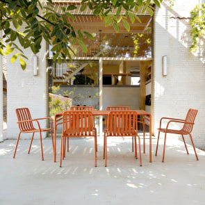 Gaby - Orange metal 6-seater garden set