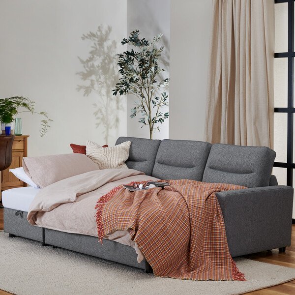 Kip 3 Seater Chaise Sofa Bed in Charcoal Fabric