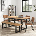 Maine Extending Dining Table 160-220cm + 1 Maine 160cm bench+ 4 Mason Chairs in Vintage Tan Leather-Look fabric with Black Legs