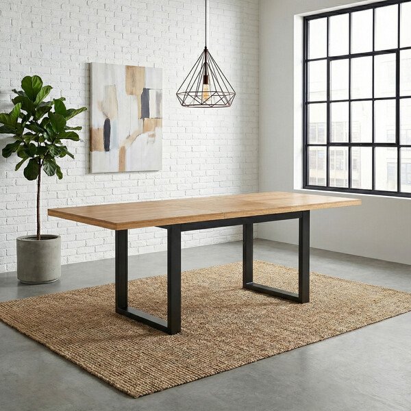 Maine Natural Solid Oak & Metal Extending Dining Table 160-220cm