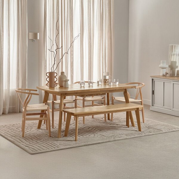 Oaklee Natural Oak Extendable Dining Table And 4 Lars Chairs with 1 Oaklee Bench